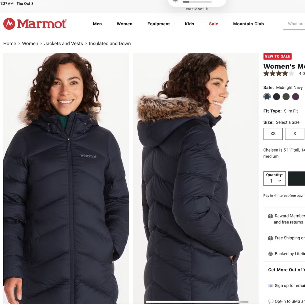 Marmot Montreaux Parka Black L/XL Women’s